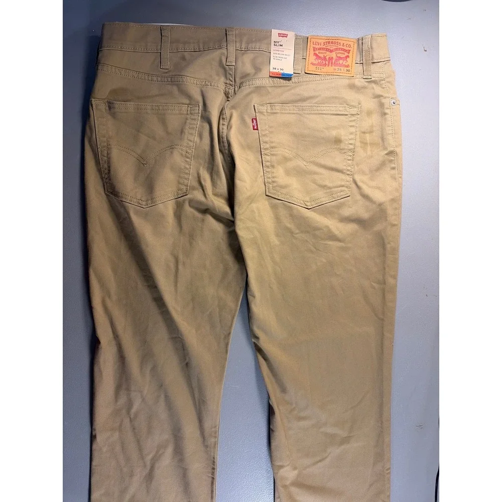 Levis 511 Slim Fit Pants Mens 38x30 Khaki Tan Stretch All Seasons Tech Chino NWT